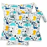 Rinfency 3 Stück Wetbag Groß Kindergarten für Baby Personalisiert Nappy Bag, Lässig Nasstasche Wechselwäsche Schwimmsachen wasserdichte Windeltasche, Klein Bikini Wet Bag Schwimmen Set (Dino)