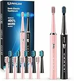 PHYLIAN Elektrische Zahnbürste Doppelpack - Sonic Schallzahnbürste, 2 Handstücke, 5 Modi Mit 10 Ersatzbürstenköpfe (Rosa & Schwarz)