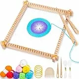 Homewit Webrahmen Kinder, Schulwebrahmen Großes 26 x 28 cm Holz-Webstuhl-Set mit Garn, Stab, Kamm, Schiffchen, Festem Gummiband und Anleitung, Geeignet für Anfänger