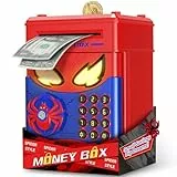 Ltteaoy Kindertresor mit Spinnen Motiv und virtuellem Fingerabdruck,Elektronische Spardose mit Zahlencode,LED-Licht,Automatischem Banknoteneinzug,Geschenk für Kinder Jungen & Mädchen 3–12 Jahre