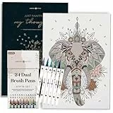 LEBENSKOMPASS Malbuch für Erwachsene und Brush Pen Set - Mandala zur Entspannung mit Pinselstiften fürs Ausmalen, Kalligraphie und Handlettering