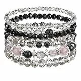 Tweruna Armbänder Damen 5 Stück, Boho Bunte Armbandstapel, Schwarzes Perlenarmband für Damen und Herren, Kristallglasperlen Stretcharmbänder als Schmuck Geburtstagsgeschenke