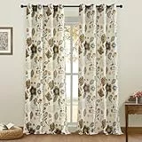 XiDi Reinleinen Landhausgardinen -Retro-Boho Blumenmuster 245cm - 2 Paneele Halbdurchlässig Lichtfilternd für Wohnzimmer/Esszimmer