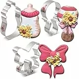 LILIAO Babyparty Ausstechformen Set, 3-Stück, Flasche, Rassel und Fliege Schleife Ausstechform Ausstecher, Edelstahl