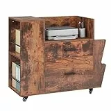 YITAHOME Rolling Aktenschrank mit Seitenhaltern und 4 Rädern, Aktenschrank mit verstellbaren Hängestängen für A4 / Brief Dokumente, Druckerstander für Home Office, Braun