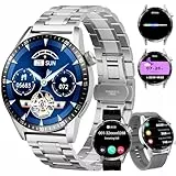 Homailida Smartwatch Herren mit 3 Uhrgürteln, Smartwatch mit Anruf-, Sprachassistent-und Nachrichtenfunktionen, Business-geeignet, über 100 Sportmodi, Fitnessuhr für Android und iOS, Silber