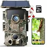 CEYOMUR Solar Wildkamera 4K 30fps, 60MP Wi-Fi 6 Wildkamera mit 120° Erfassungs Winkel Bewegungsmelder Nachtsicht 0,1s Auslösezeit Wiederaufladbare 5200mAh Akku mit 32GB SD-Karte IP66 Wasserdicht