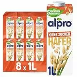 Alpro Haferdrink ohne Zucker – Milchalternative auf Haferbasis – Vegan und laktosefrei – Reich an Ballaststoffen, Calcium und Vitaminen – 8 x 1 L