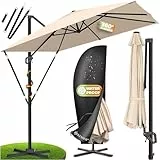 KESSER® Sonnenschirm Ampelschirm SUN XL 300 x 300 cm Inkl. Abdeckung +Windsicherung Drehbar Neigbar Kippbar Marktschirm Groß 360° Rotation, Gartenschirm mit Kurbel Sonnenschutz UV50+, Beige