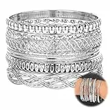 Yolev 7 Stück Armreifen Silber Damen Stapelbar Dick Boho Stapelbar Indische Armreif Set Indische Damen Schmuckset Afrikanische Hochzeit Vintage Indischer Schmuck Set Halloween