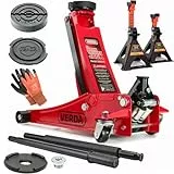 Wagenheber hydraulisch 3T, 75-515 mm + 2X Gummi + + 2X Unterstellböcke + Handschuhe + mit Schmiernippel Extra Flacher Rangierwagenheber Doppelpumpsystem Doppelkolben Unterstellbock Auto Heber Profi