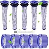 Laukowind V7 V8 Filter für Dyson, Ersetzt Filter und Vorfilter für Dyson V8 V7 Animal Absolute Motorhead Staubsauger, 5 HEPA-Nachfilter, 5 Vorfilter, 1 Bürste, # DY-96566101, DY-96747801