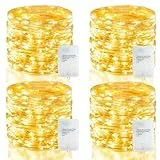 4 Stück LED Lichterkette Batterie mit Timer, 20M 200 LED Lichterkette Wasserdicht mit 5 Modi DIY Silber Micro Drahtlichterkette für Zimmer Party Weihnachten (Warmweiß)