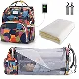 SNDMOR Wickeltasche Rucksack, wickelrucksack mit bettfunktion Großer, Multifunktionale Diaper Bag Mit Wickelunterlage, Kinderwagen-Haken, Geeignet für Mama und Papa(Orange Tarnmuster)