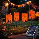 Halloween Deko Outdoor Garten, 4 Stück Hallowee Beleuchtung Outdoor, Halloween Deko Außen, IP65 Wasserfest Hallowee Kerzen led Kürbis Deko Outdoor, Solarlampen für Außen Garten für Party Rasen Zaun
