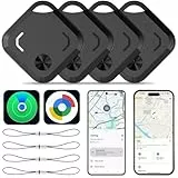 Reyke Bluetooth Tracker, Smart Tag und Schlüsselfinder für Schlüssel, Gepäck, Koffer, IP66 Wasserdicht, Brieftasche, Sowohl iOS als auch Android kompatibel, Schwarz, 4 Stück