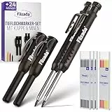 Filzada® 2x Tieflochmarker mit 24 Extraminen - in 3 Farben- Zimmermannsbleistifte mit Köcher/Kappe - Bohrlochmarker - Bleistift Baustelle - Markierstift - Tieflochmarker Bleistift - Markierstifte