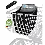 Cottara® Einkaufstasche für Einkaufswagen mit Kühlfach | Faltbare Einkaufswagentasche zum einhängen mit Kühlfunktion & Einkaufschip | Ideale Tasche für Einkaufswagen und Shopper (Schwarz mit Kühlfach)