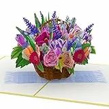 papercrush® Pop Up Karte „Bunter Blumenkorb“ - 3D Blumenkarte für sie (Frau, Freundin), Geburtstagskarte mit Blumenstrauß für Mama, Tante & Oma, Dankeskarte, Mutmacher oder Aufmunterung nach Operation