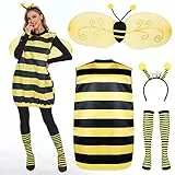 FORMIZON Bienen Kostüm Damen, Bienenkostüm Erwachsene mit Biene Haarreif, Flügel, Beinärme, Hummel Faschingskostüme für Damen Herren Karneval Dress Up Party Cosplay (Bienen, S)