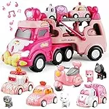 seveclotree Spielzeug Auto ab 2 Jahren Mädchen,9 in 1 Kleinkinder Transporter LKW Spielzeug mit Licht und Musik,Kinderspielzeug Weihnachten Geburtstag für 3 4 5 6 Mädchen Jungen
