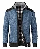 KTWOLEN Herren Strickjacke Cardigan Fleece-gefüttert Strickjacken Sweatjacke Langarm Winterjacke, A-Blau, XXL