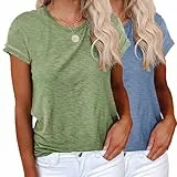 YUTILA 1er/2er Pack Tshirt Damen Sommer Casual Basic Shirt Einfarbig Kurzarm Tee aus 100% Baumwolle Tops Oberteile Rundhals Locker Lässig T Shirt