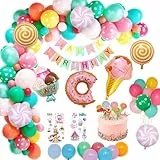 weeyin Geburtstagsdeko Mädchen,Deko Geburtstag Kindergeburtstag Mädchen mit Happy Birthday Decorations Girlande Süßigkeiten Krapfen Geburtstag Dekoration für mädchen Kinder Frauen Party Deko Mehrweg