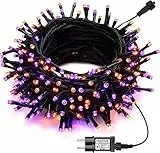 iShabao Halloween Deko Outdoor, 25M 200 LED Halloween Lichterkette Lila Orange mit Memory Funktion und Timer, 12 Modi Wasserdicht Lichterkette Außen Strom für Innen Garten Party Dekoration