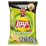 Lay's Sour Cream & Onion – Knusprig gewürzte Kartoffelchips für eine gelungene Party (9 x 150 g) (Verpackungsdesign kann abweichen)