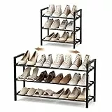 Anhow Ausziehbares Schuhregal Schmal, 3 Ebenen Adjustable Schuhregal Metall, Breite 43 to 78cm, Standregal Schmal Schuhablage Platzsparend für Kleiderschrank, Eingangsbereich, Schlafzimmer - Schwarz