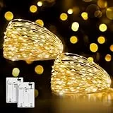 Ollny 2 stück 5M LED Lichterkette Batterie, 50er LED Lichterkette innen Kupferdraht IP44 wasserdicht, Weihnachtsbeleuchtung für DIY Weihnachten Garten Party Hochzeit Deko (warmweiß)