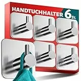 Menz Handtuchhalter ohne Bohren, 6er-Set, aus 304 Edelstahl, wasserdichte Klebehaken fürs Badezimmer, 10 kg selbstklebende Handtuchhaken, silber Haken, Ideal für Fliesen