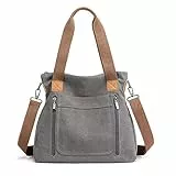JIANLINST Damen Canvas Handtasche Umhängetaschen Crossbody Taschen Vintage Taschen Multifunktionale Groß Hobo Bag für Schule Lässige Reisen grau