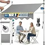 KESSER® Klemmmarkise mit Handkurbel & LED Lichterkette | Balkonmarkise ohne Bohren | Markise UV-beständig höhenverstellbar & wasserabweisend | Sonnenschutz für Balkon Terrasse & Garten 200cm