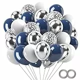 GUO-YING Helium Luftballons in Blau, Silber, Weiß Latex 60 Stück 30 cmGeburtstag, Hochzeit, Baby Shower, Tropische Dekoration, Kinderparty, Abschluss und Feier (Silber Blau)