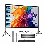 SCREENMAX Projektor-Leinwand mit Ständer, 254 cm (100 Zoll), faltbar, mit tragbarer Tragetasche, 16:9, 4K-HD, Rückseite vorne, faltenfreie Projektionsleinwand für Filmabend und Heimkino im