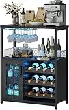 Garvee Weinschrank Weinregal Industrial mit Led Licht Barschrank mit Verstellbarem Weinregal und Glashalter Getränkeaufbewahrung Weinbarschrank für Küche Esszimmer Wohnzimmer 70x35x92 cm Schwarz