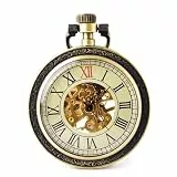 BOSHIYA Herren Taschenuhr Mechanische Leuchtende Vintage Steampunk Skelett Halbjäger Handaufzug Mechanische Taschenuhr mit Kette für Herren