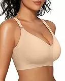 OEAK Damen BH Ohne Bügel Push Up Nahtloser V-Ausschnitt Bra Bügelloser Gepolstert Glatter Bustier Tshirt Schlaf BHS mit zusätzlicher Verlängerung (Hautfarbe,M)