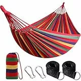 ANYOO Hängematte Outdoor Baumwolle Bequemer Stoff mit Baumfreundlichen Gurten zum Aufhängen, Robuste Tragbare Hängematte mit Reisetasche für Garten, Indoor, Balkon, Terrasse, Camping