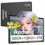 SUAAT 2026 Neuestes Android 15 Tablet 【30 GB RAM + 128 GB ROM+2TB】【Gemini AI】 10.1 Zoll, Widevine L1, Octa Core, 8000 mAh, 8 MP + 5 MP, BT 5.0, GPS,GMS,Tablets mit Schutzhülle-Schwarz