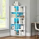 YITAHOME bücherregal weiß mit Beleuchtung, 6 Etagen eckregal, L-förmiges eckregal stehend, Corner Shelf, led Regal für Büro, Arbeitszimmer, Wohnzimmer, Schlafzimmer, L64 × W41.5 × H160 cm