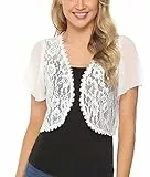 Gyabnw Damen Bolero Chiffon Jacke Transparente Schicke Boleros Festlicher Bolerojacke Kurzarm Sommer Blazer Jäckchen Spitze Bolero für Abendkleider Hochzeit, Weiß, L