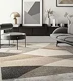 the carpet Pearl Moderner Dichter Kurzflor Wohnzimmer Schlafzimmer Teppich, Konturenschnitt, Geometrische Muster, Wellenmuster, Beige, 160 x 220 cm