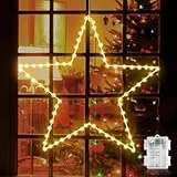 GlobaLink LED Weihnachtsstern Beleuchtung, faltbar XXL 50cm Weihnachtsfenster Stern Weihnachtsvorhang Lichter mit 70 warmweißen LEDs batteriebetrieben für Weihnachten Outdoor Schlafzimmer Fenster Deko