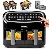 Duronic AF34 BK Heißluftfriteuse, XXL Heißluftfritteuse mit 2 Kammern für Pommes, Friteuse HLF 10L Volumen Airfryer, Air Fryer für Rezepte ohne Öl