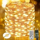 btfarm 20M 200 LED Lichterkette Innen mit Stecker Fernbedienung, Lichterketten Außen Strom aus Kupferdraht mit Timer 8 Modi Wasserdicht für Weihnachten Zimmer Party Hochzeit Garten Deko, Warmweiß