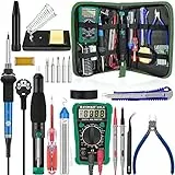 Lötkolben Set, HANDSKIT 20-in-1 Lötset【Neueste Version】90W LCD-Lötkolben, regelbare Temperatur 180–480°C, mit 5 Lötspitzen, digitalem Multimeter, Entlötpumpe, Lötkolbenständer, Lötzinn & Pinzette