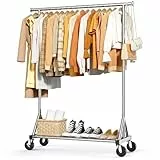 Sakugi Kleiderständer auf Rollen – Robuste Kleiderstange aus Edelstahl mit Mesh-Regal, multifunktionaler Garderobenständer für Schlafzimmer, Wäscheraum, Laden, 110 x 42 x 162 cm, Silbern